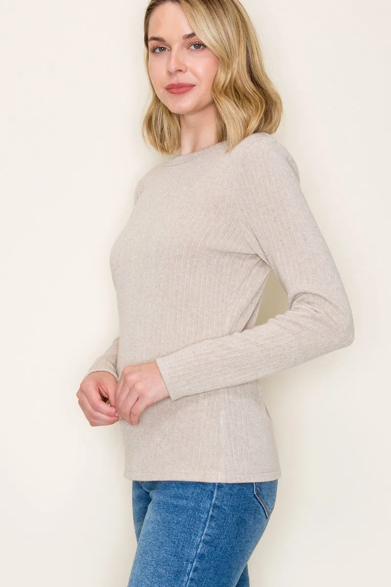 Beige Ribbed Knit Long Sleeve Top sold by Pinkblush product image thumbnail 3