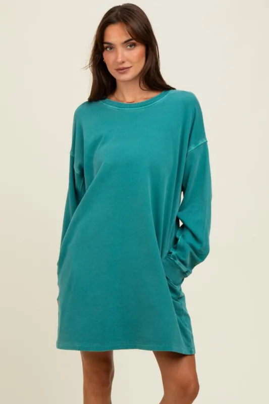 Teal Oversized Long Sleeve T-Shirt Dress sold by Pinkblush