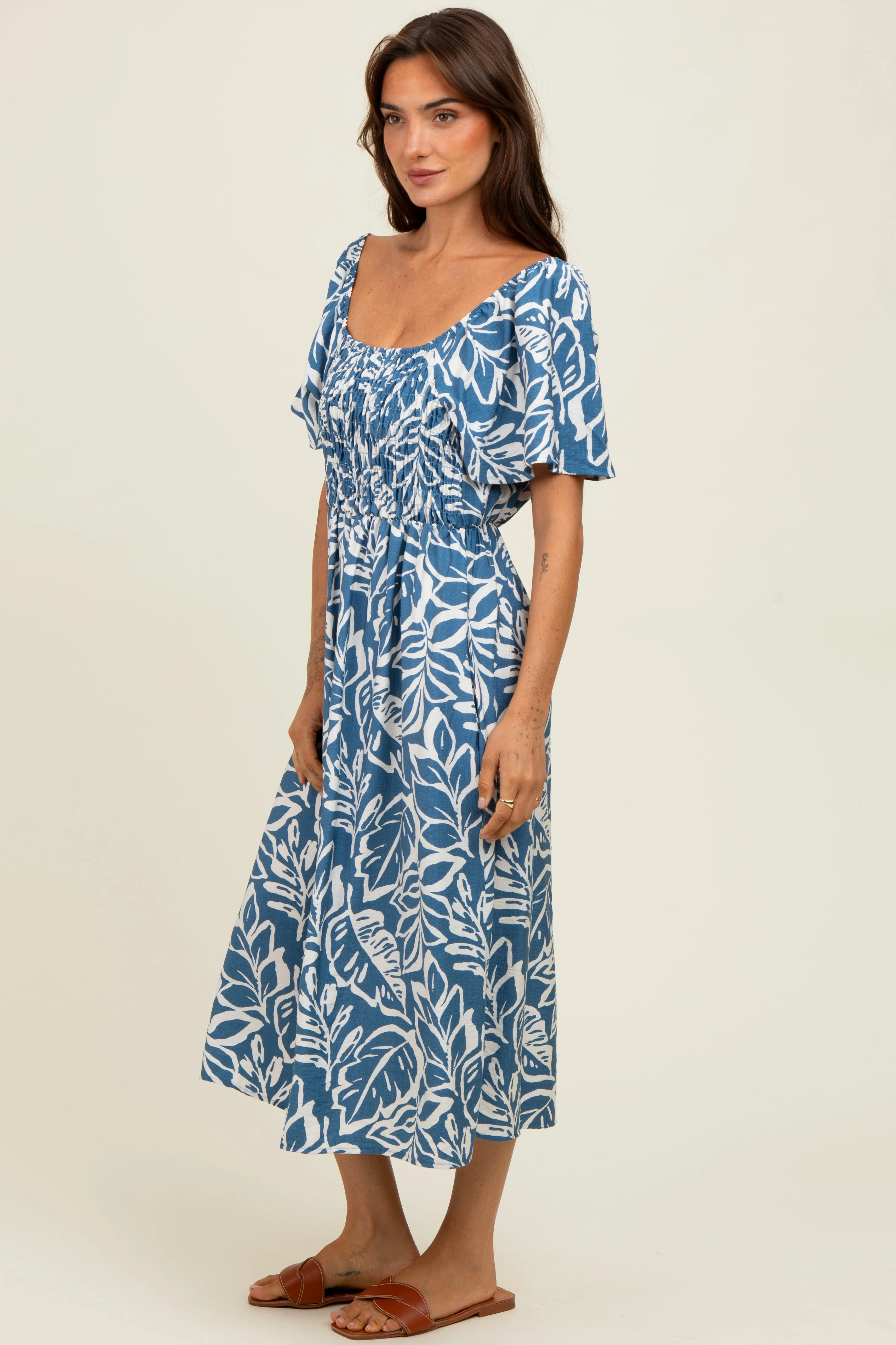 Light Navy Leaf Print Maternity Midi Dress sold by Pinkblush product image thumbnail 3