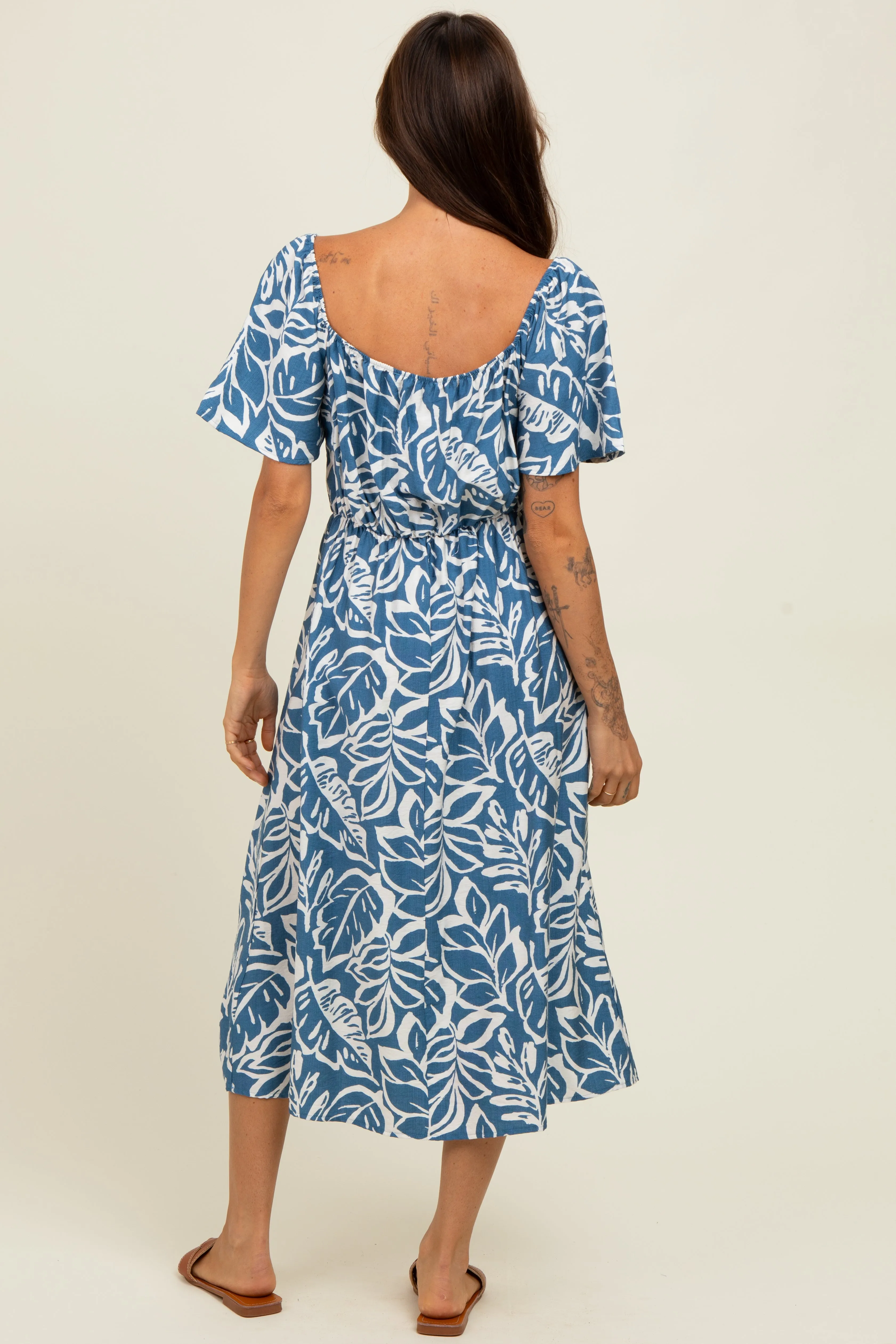 Light Navy Leaf Print Maternity Midi Dress sold by Pinkblush product image thumbnail 4