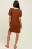 Mocha Mock Neck Contrast Striped Trim Mini Dress sold by Pinkblush