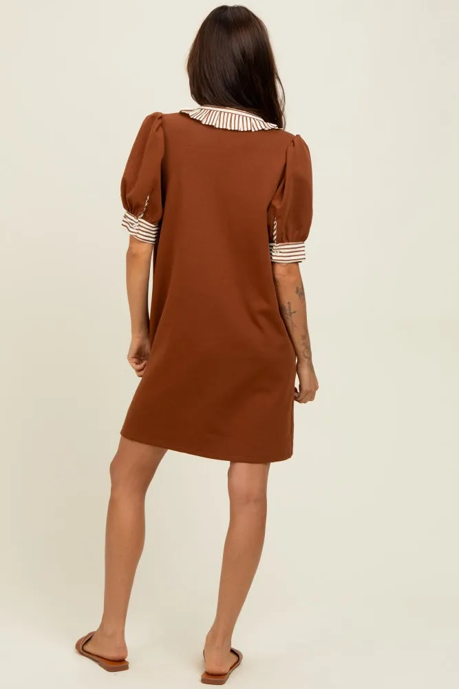 Mocha Mock Neck Contrast Striped Trim Mini Dress sold by Pinkblush product image thumbnail 4