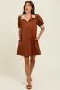 Mocha Mock Neck Contrast Striped Trim Mini Dress sold by Pinkblush