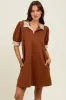 Mocha Mock Neck Contrast Striped Trim Mini Dress sold by Pinkblush