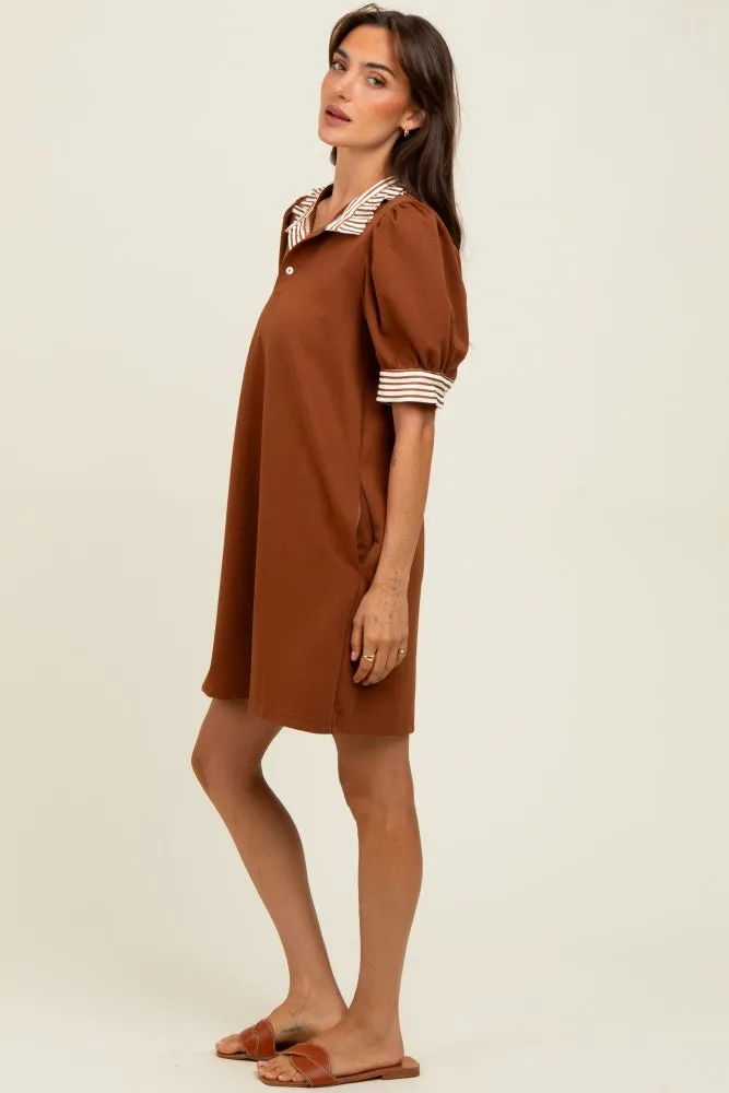Mocha Mock Neck Contrast Striped Trim Mini Dress sold by Pinkblush product image thumbnail 3