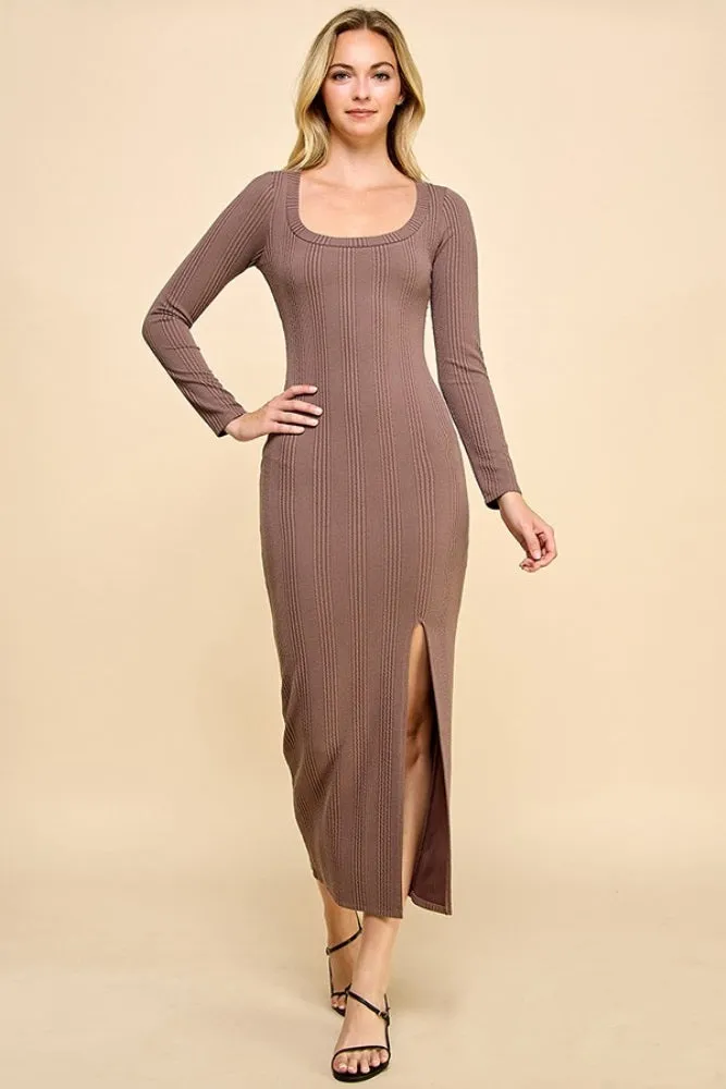 Brown Scoop Neck Long Sleeve Front Slit Maternity Maxi Dress sold by Pinkblush product image thumbnail 5