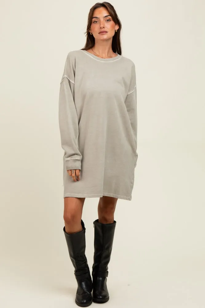 Beige Oversized Long Sleeve T-Shirt Dress sold by Pinkblush product image thumbnail 2