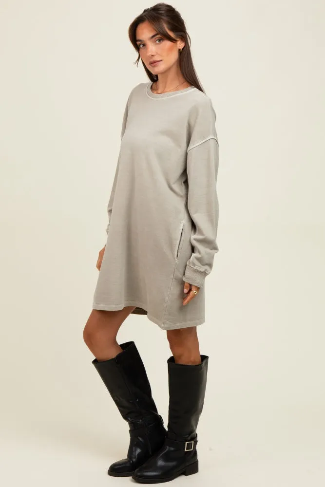 Beige Oversized Long Sleeve T-Shirt Dress sold by Pinkblush product image thumbnail 3