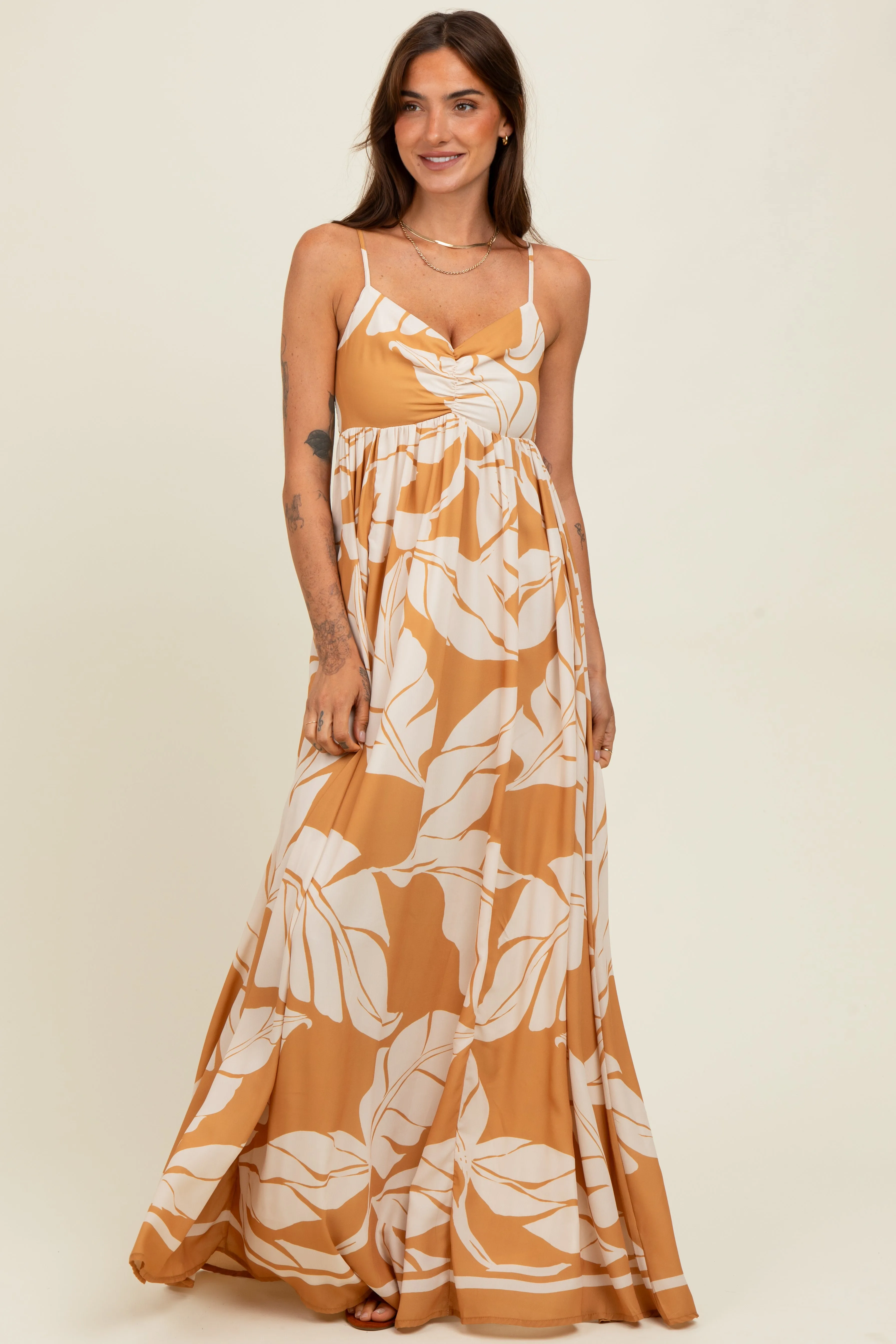 Camel Leaf Print Sleeveless Maxi Dress sold by Pinkblush product image thumbnail 2