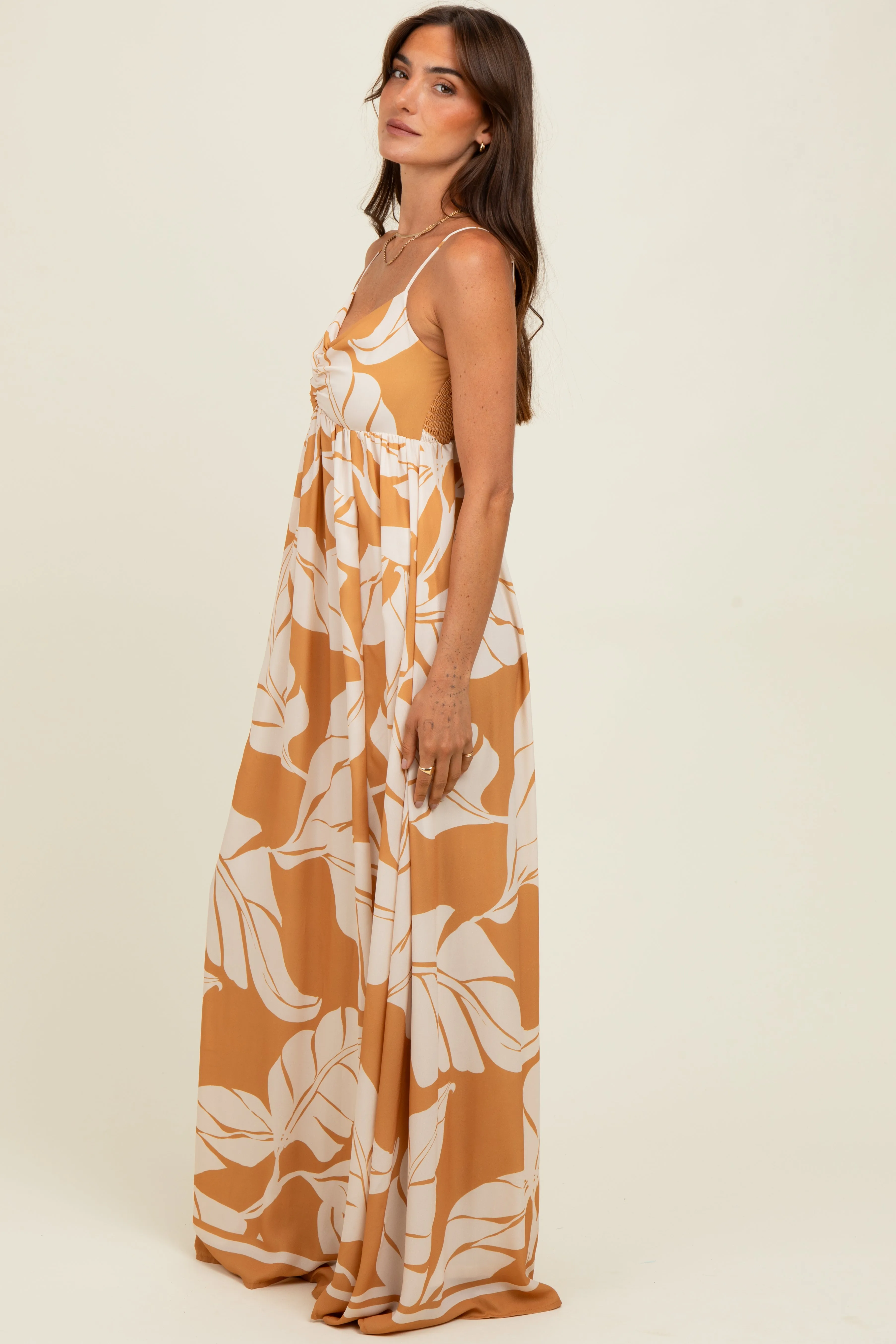 Camel Leaf Print Sleeveless Maxi Dress sold by Pinkblush product image thumbnail 3