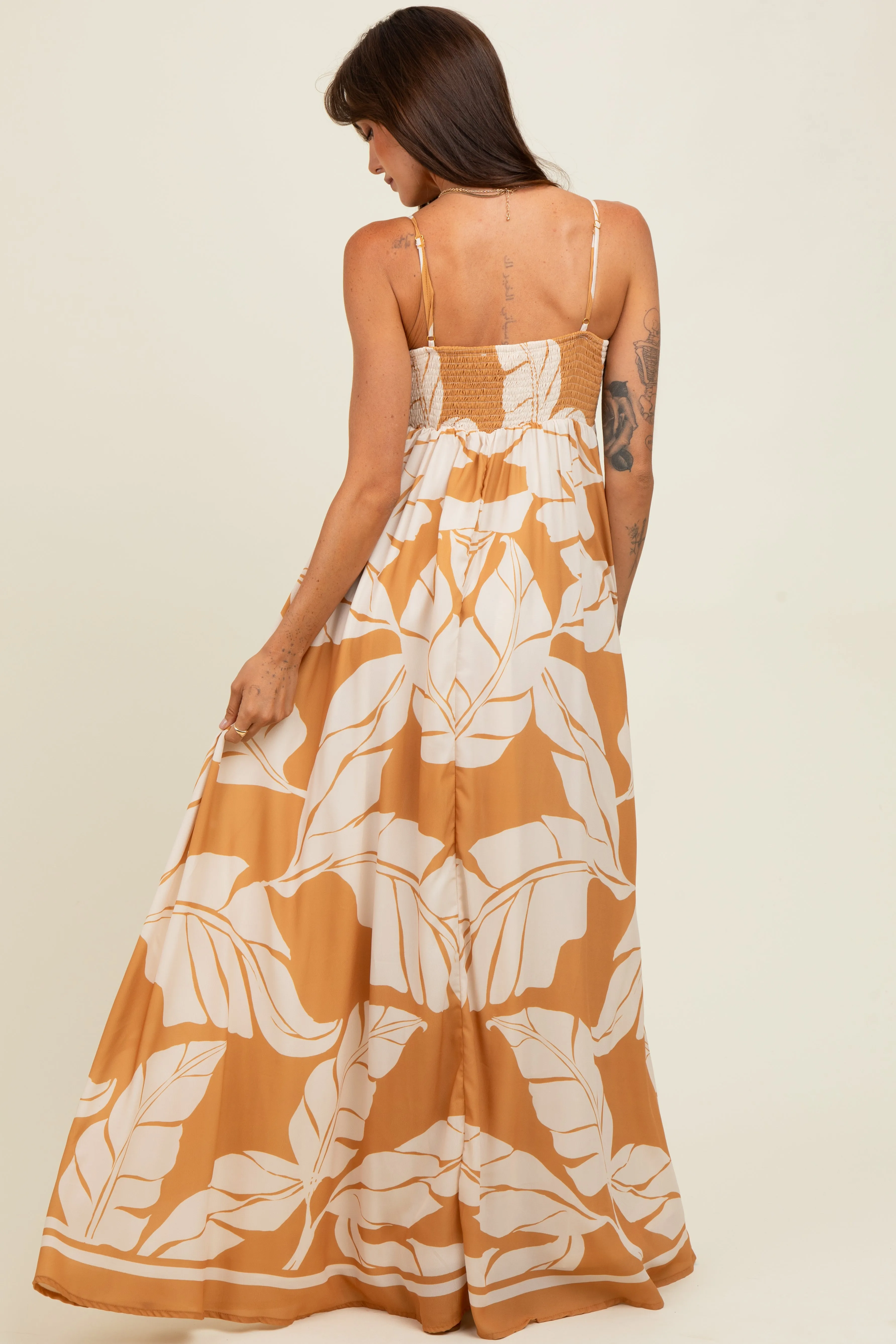Camel Leaf Print Sleeveless Maxi Dress sold by Pinkblush product image thumbnail 4