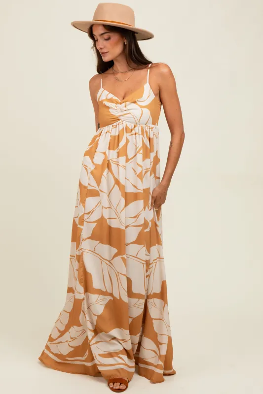 Camel Leaf Print Sleeveless Maxi Dress sold by Pinkblush
