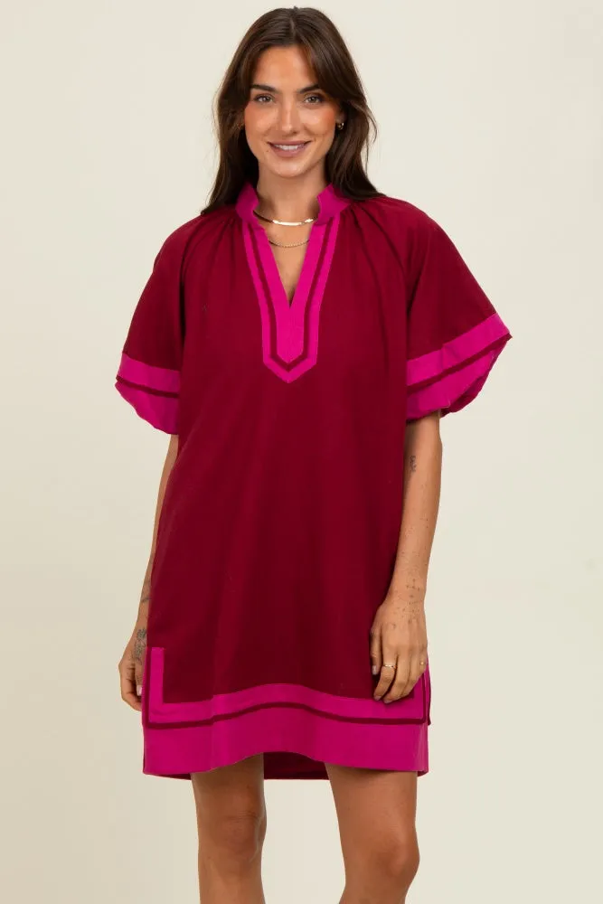 Burgundy Colorblock Border Print Mini Shift Dress sold by Pinkblush product image thumbnail 2