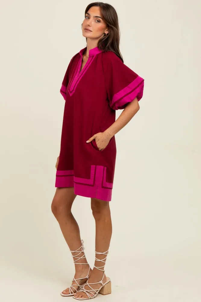 Burgundy Colorblock Border Print Mini Shift Dress sold by Pinkblush product image thumbnail 3