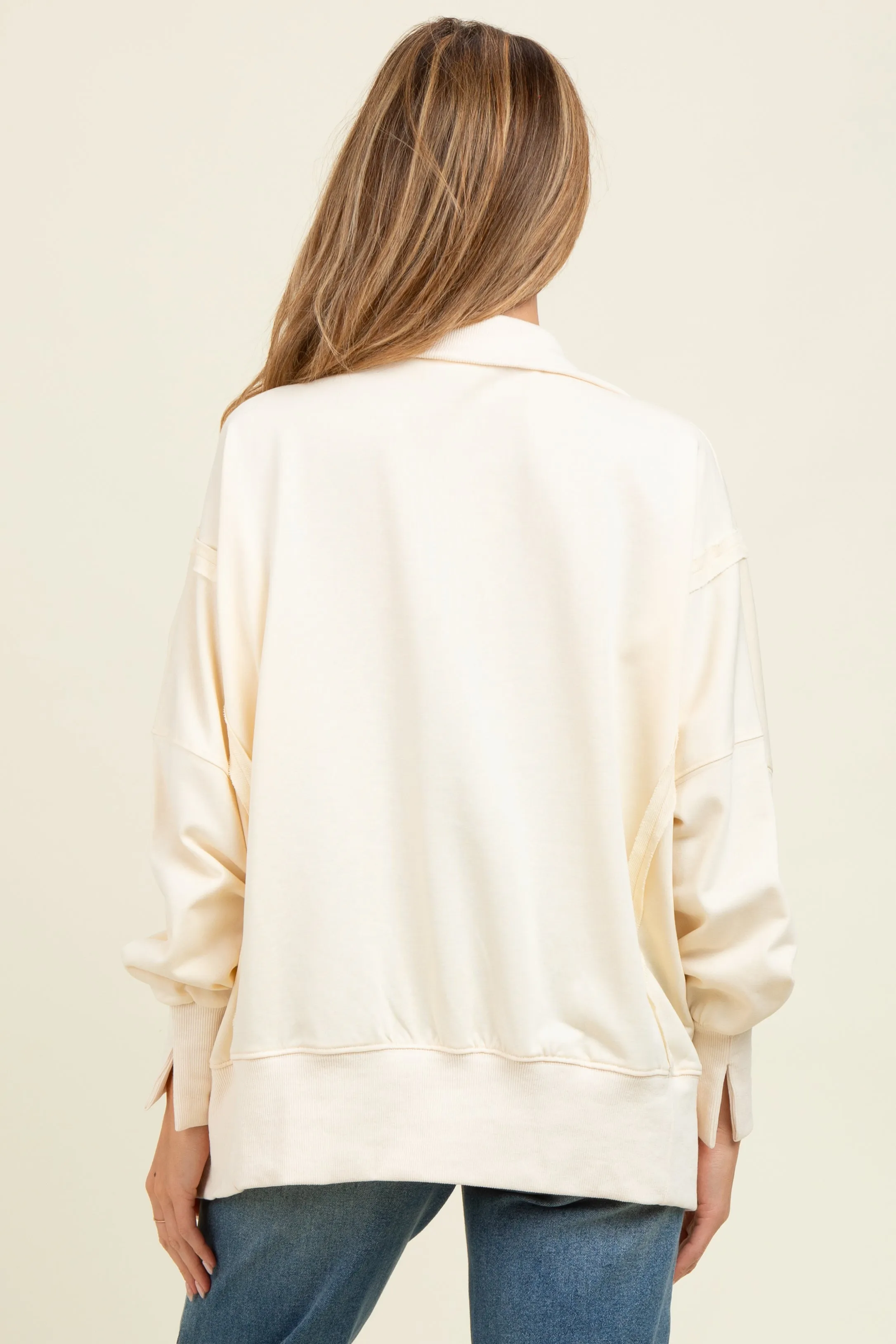 Cream Snap Button Pullover Henley Maternity Sweatshirt sold by Pinkblush product image thumbnail 4