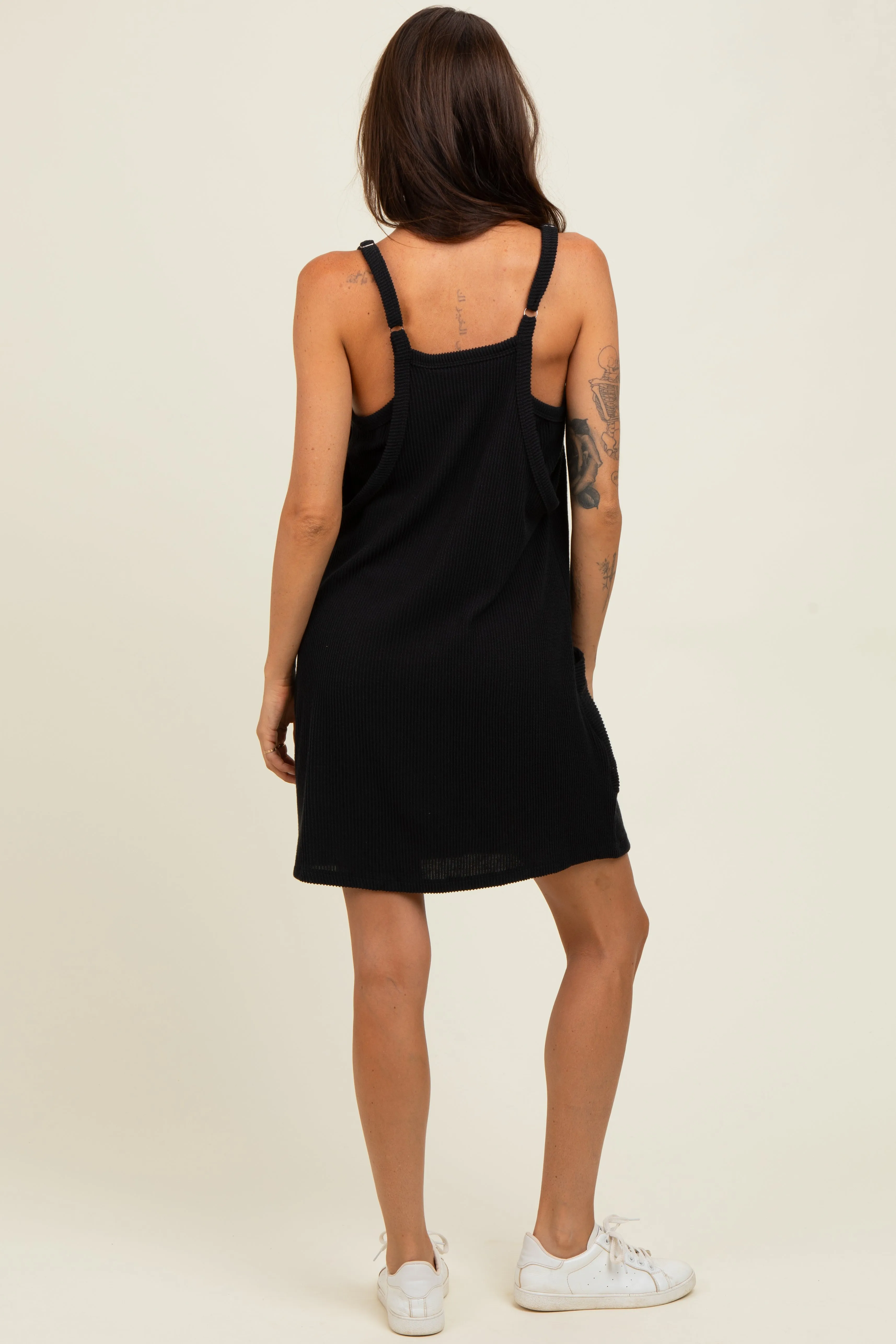 Black Textured Rib Side Pocket Romper Dress sold by Pinkblush product image thumbnail 4