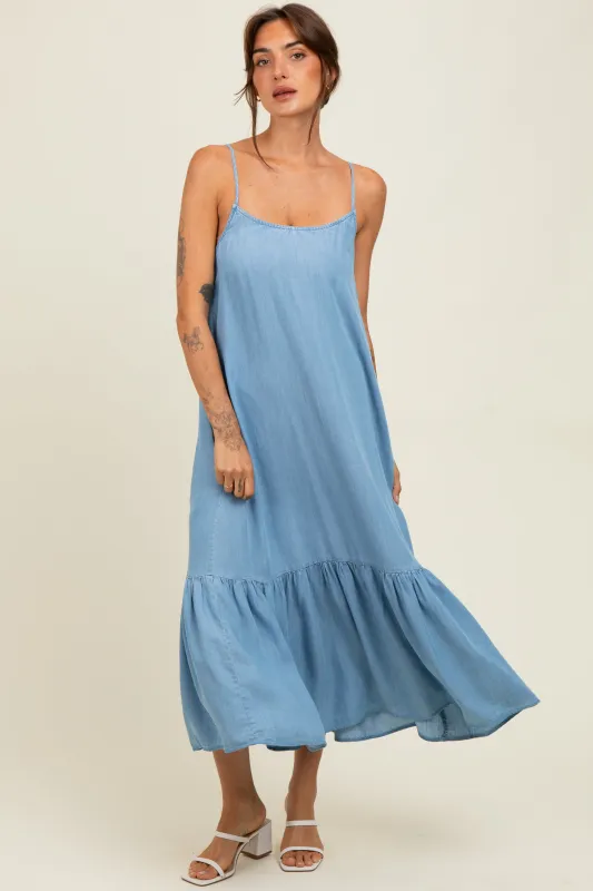 Light Blue Ruffle Hem Cami Midi Dress sold by Pinkblush