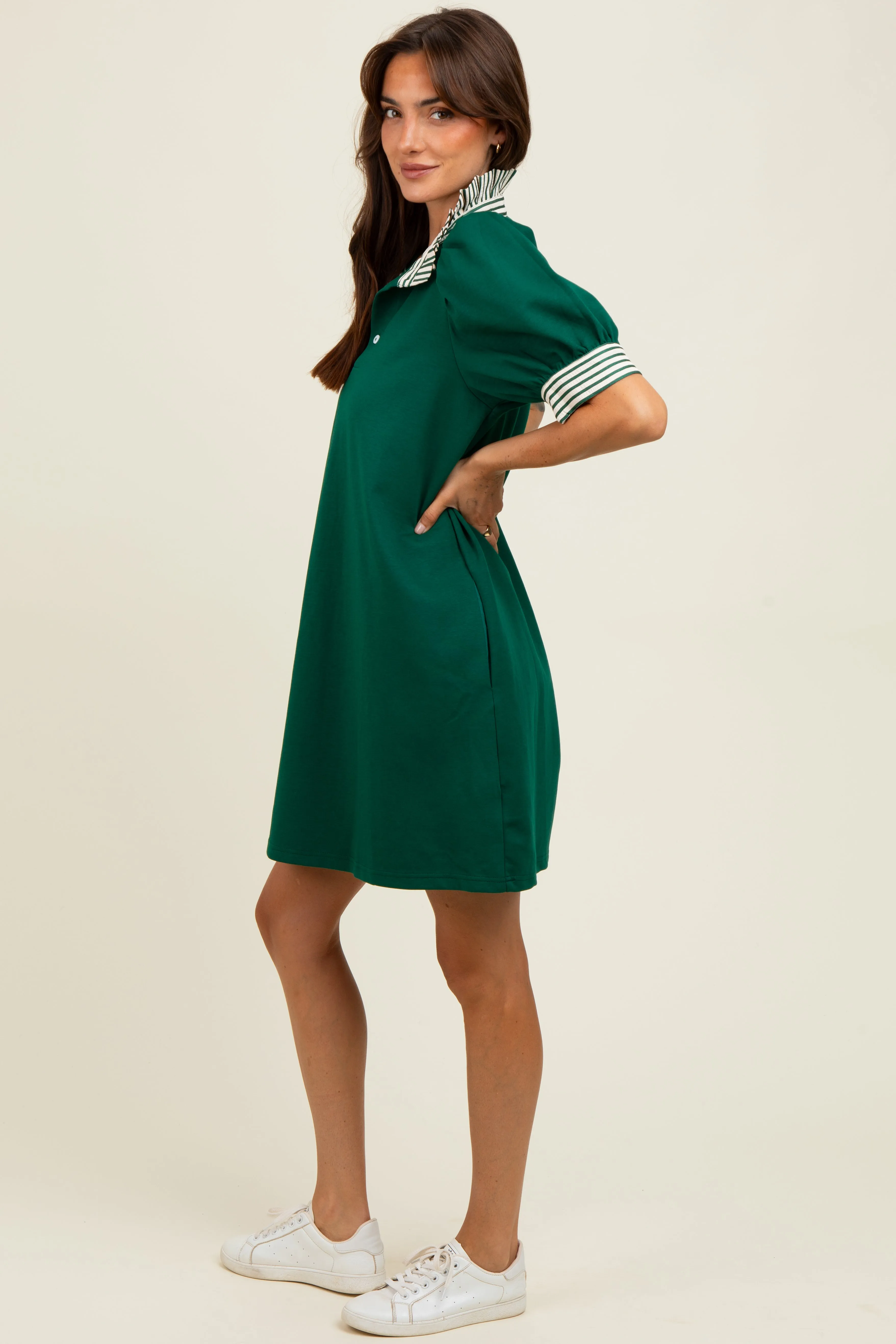 Forest Green Mock Neck Contrast Striped Trim Mini Dress sold by Pinkblush product image thumbnail 2