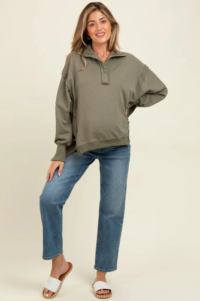 Olive Snap Button Pullover Henley Maternity Sweatshirt sold by Pinkblush product image thumbnail 2