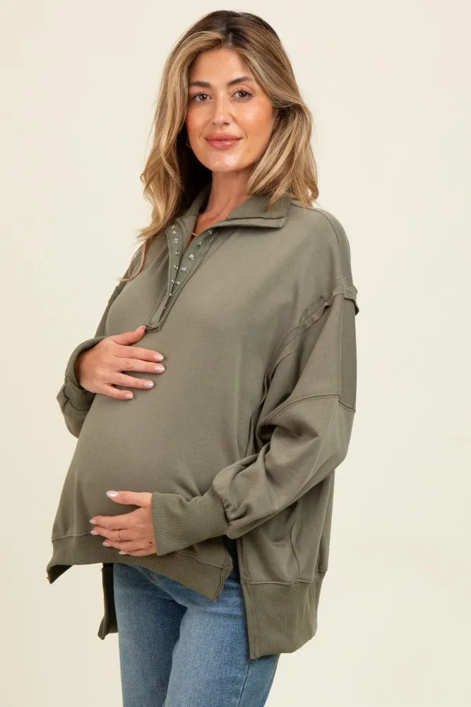 Olive Snap Button Pullover Henley Maternity Sweatshirt sold by Pinkblush product image thumbnail 3