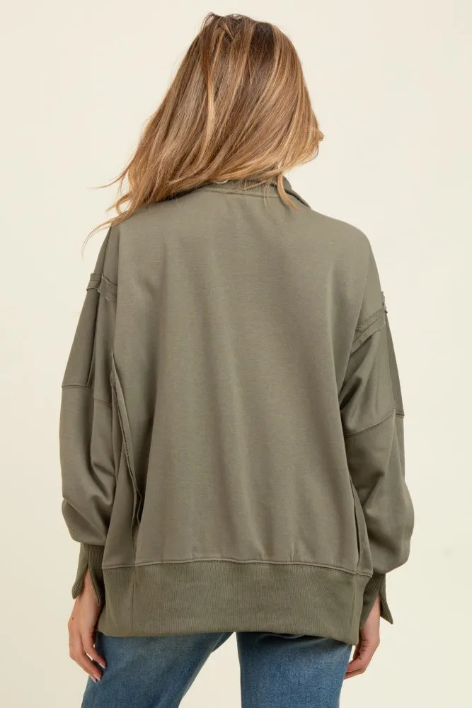 Olive Snap Button Pullover Henley Maternity Sweatshirt sold by Pinkblush product image thumbnail 4
