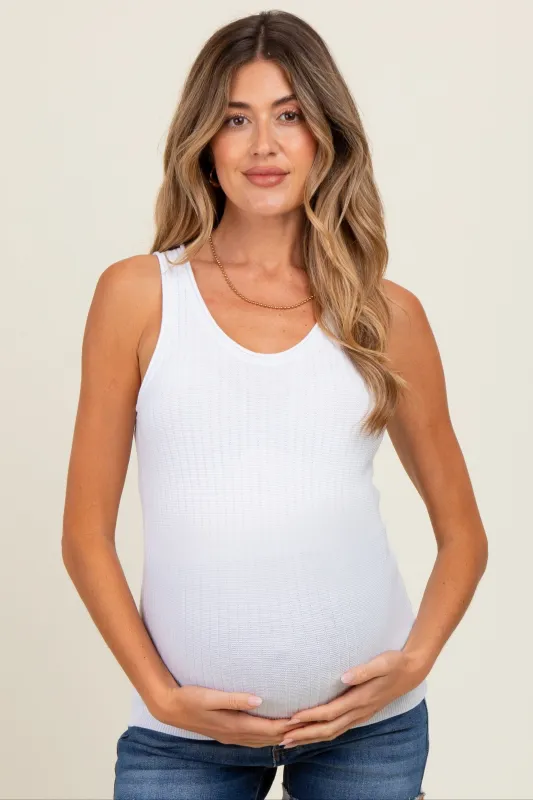Ivory Ribbed Knit Maternity Tank Top sold by Pinkblush