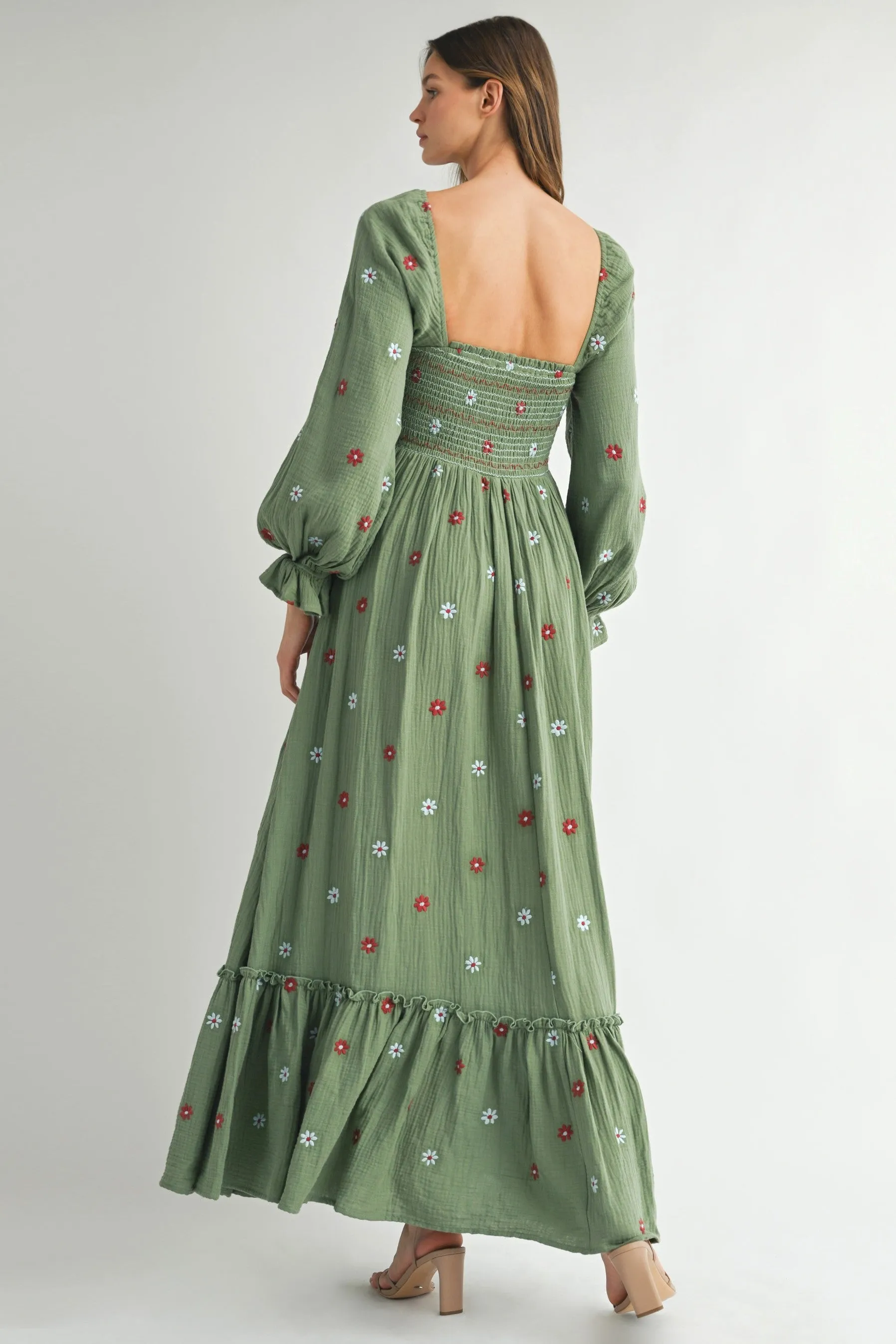 Olive Long Sleeve Floral Accent Dress sold by Pinkblush product image thumbnail 4