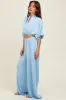 Blue Crop Blouse Wide Leg Pant Set sold by Pinkblush