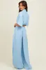 Blue Crop Blouse Wide Leg Pant Set sold by Pinkblush