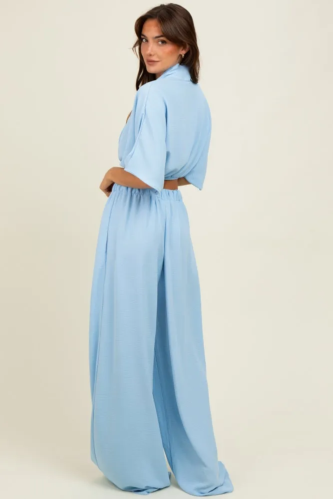 Blue Crop Blouse Wide Leg Pant Set sold by Pinkblush product image thumbnail 4