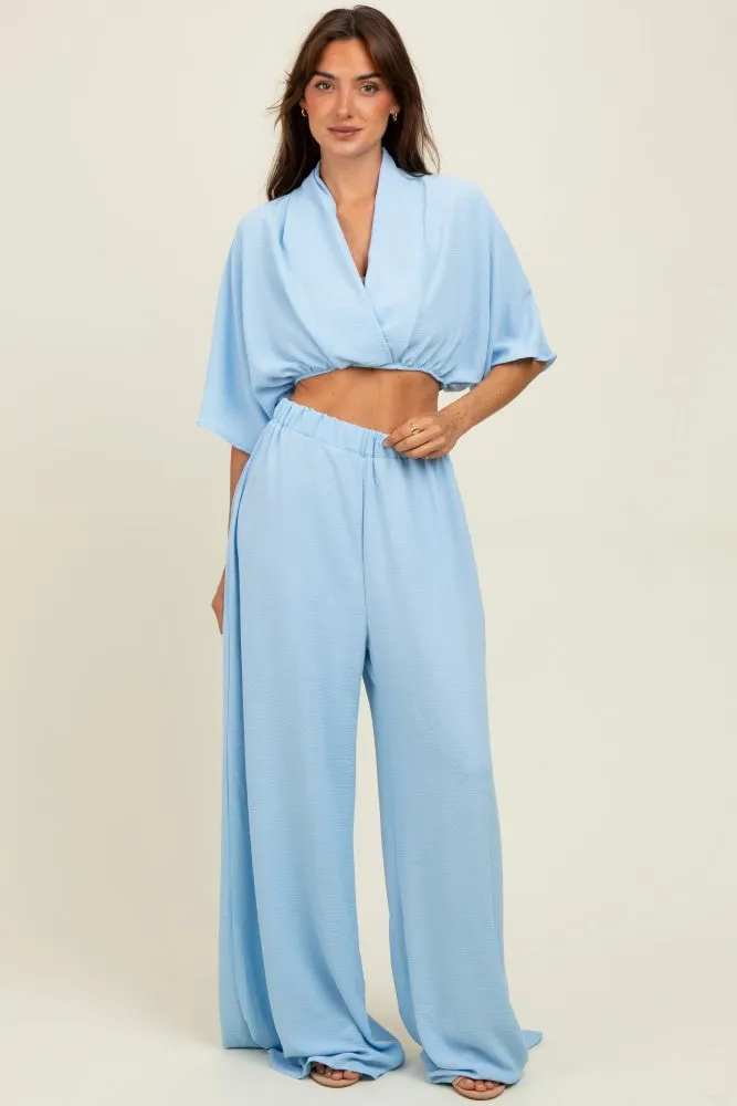 Blue Crop Blouse Wide Leg Pant Set sold by Pinkblush