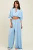 Blue Crop Blouse Wide Leg Pant Set sold by Pinkblush