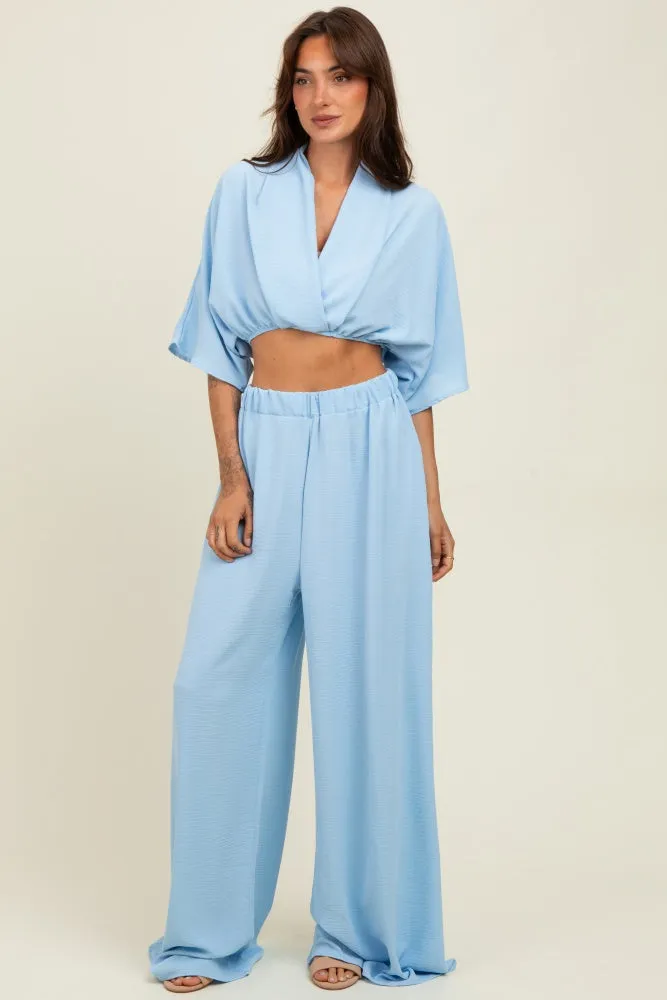 Blue Crop Blouse Wide Leg Pant Set sold by Pinkblush product image thumbnail 2