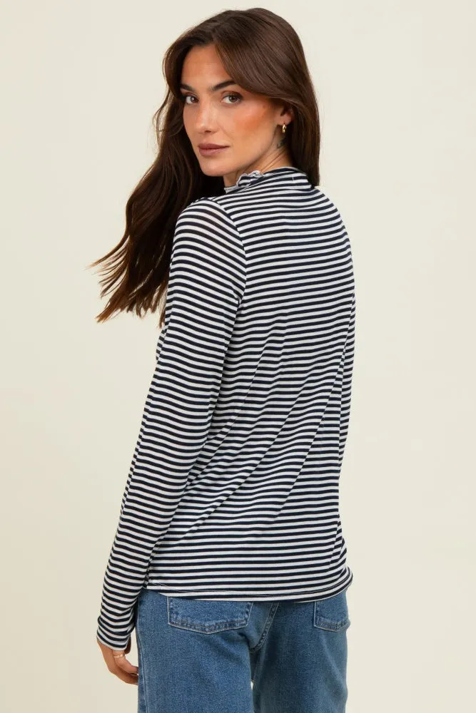 Navy Striped High Neck Long Sleeve Top sold by Pinkblush product image thumbnail 4