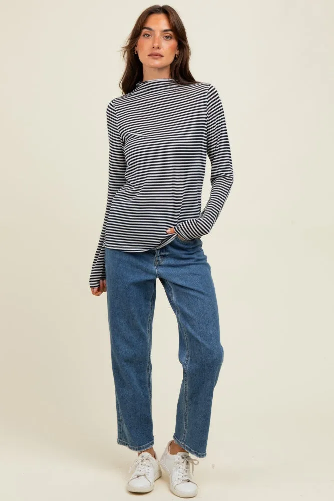 Navy Striped High Neck Long Sleeve Top sold by Pinkblush product image thumbnail 2