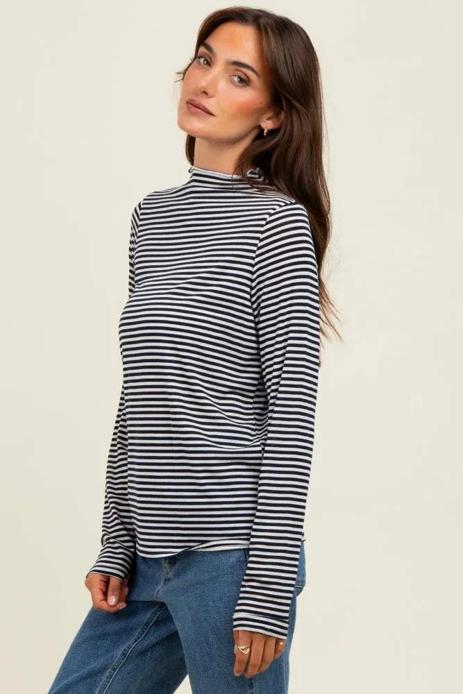 Navy Striped High Neck Long Sleeve Top sold by Pinkblush product image thumbnail 3