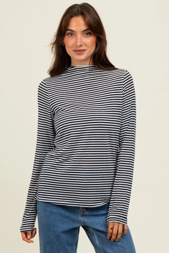 Navy Striped High Neck Long Sleeve Top sold by Pinkblush