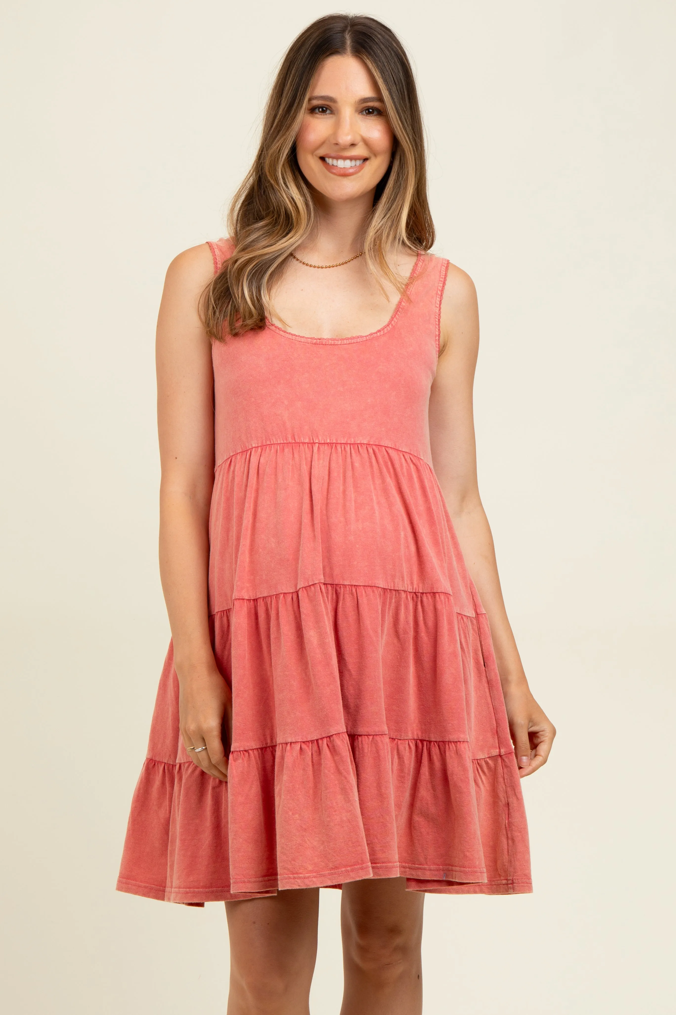 Red Lace Trim Washed Cotton Maternity Tank Dress sold by Pinkblush product image thumbnail 2