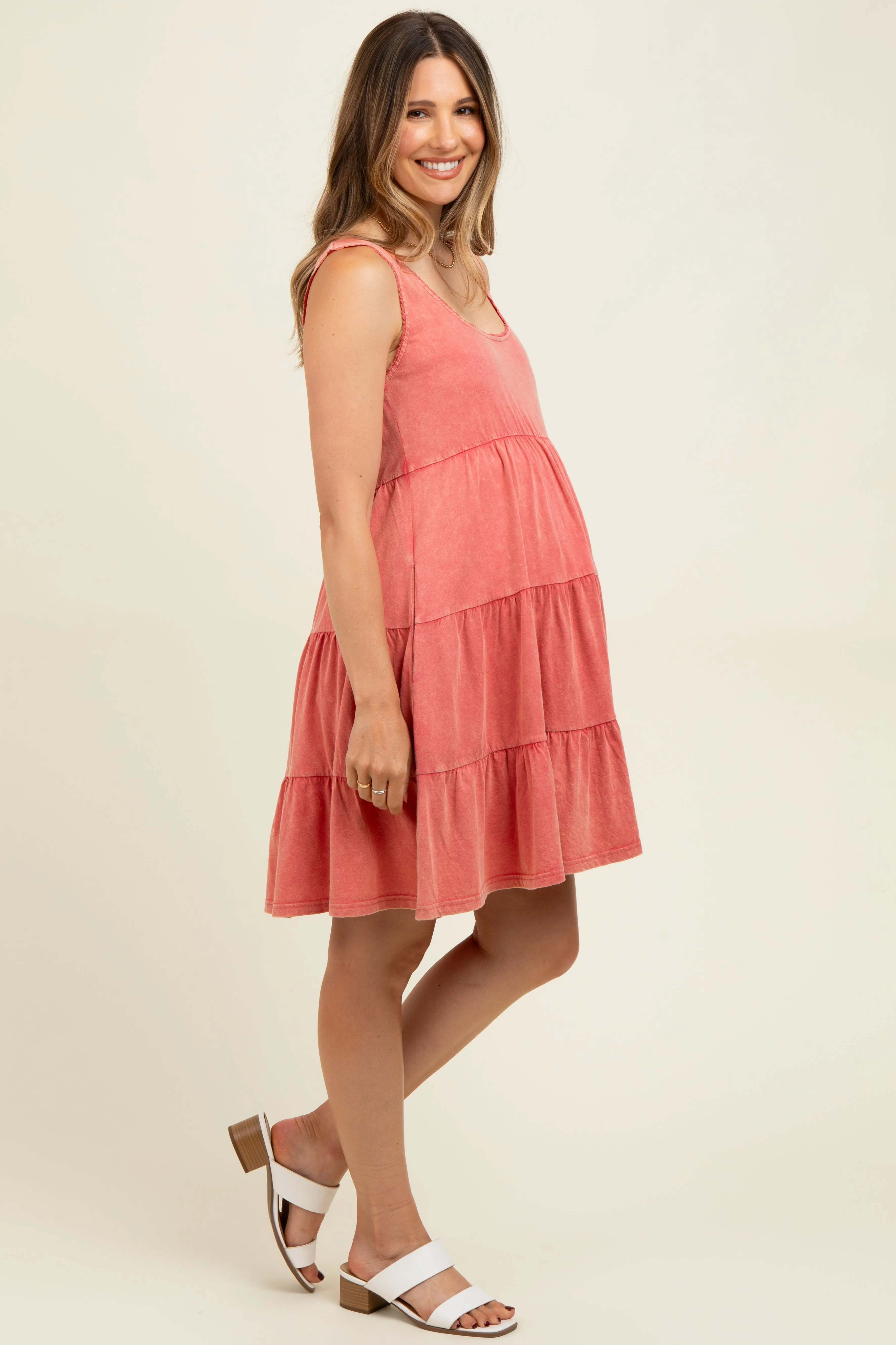 Red Lace Trim Washed Cotton Maternity Tank Dress sold by Pinkblush product image thumbnail 3