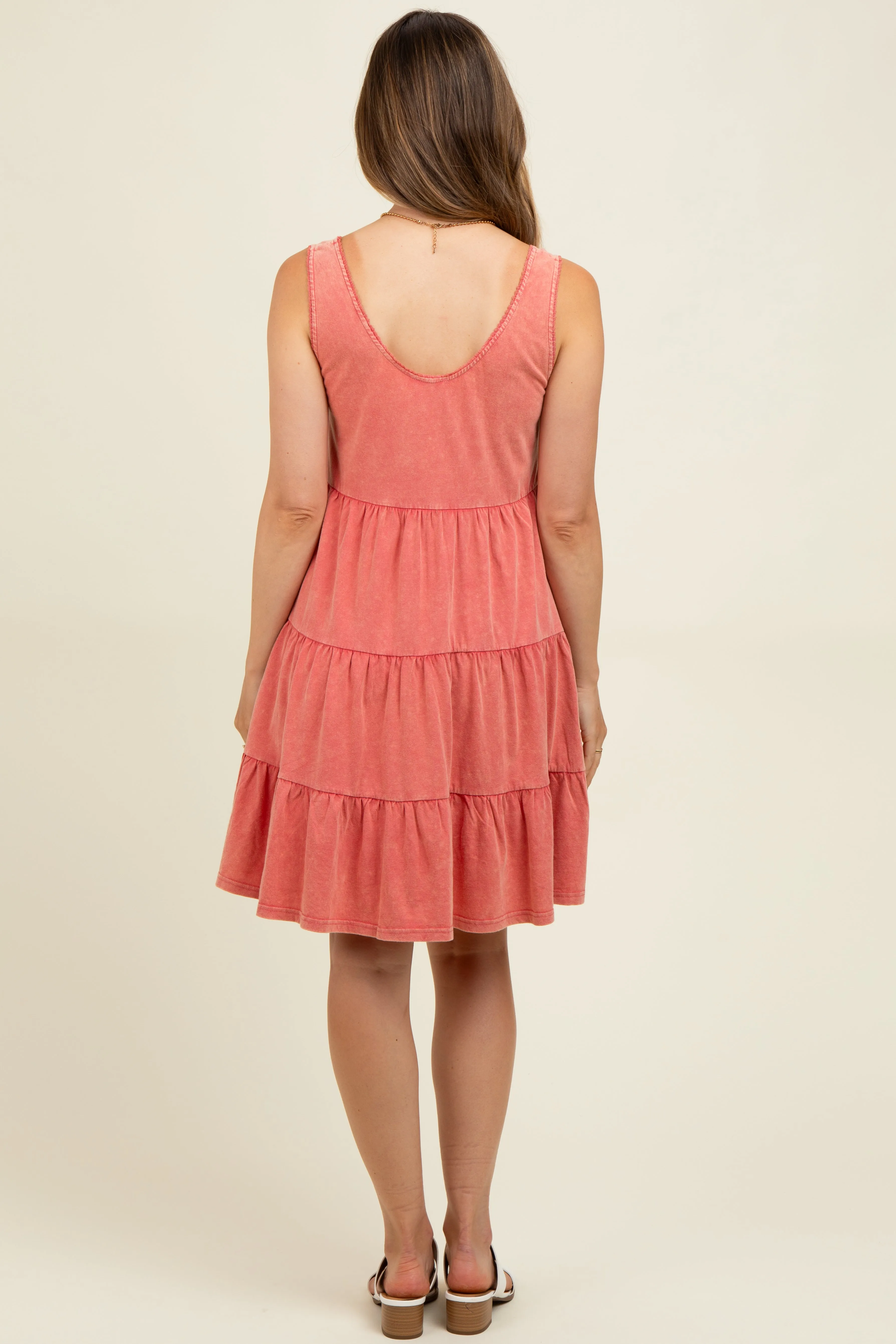 Red Lace Trim Washed Cotton Maternity Tank Dress sold by Pinkblush product image thumbnail 4