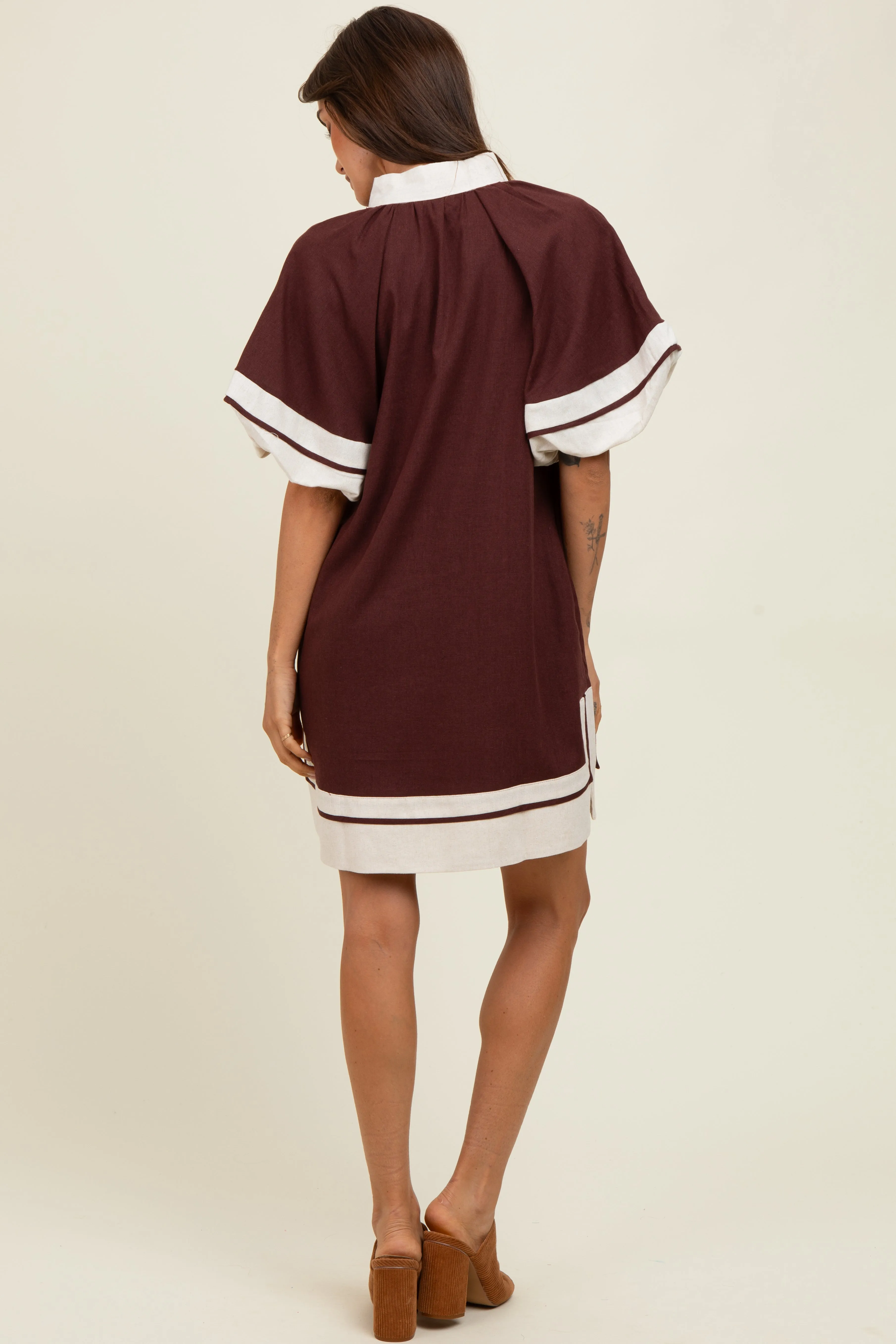 Brown Colorblock Border Print Mini Shift Dress sold by Pinkblush product image thumbnail 3