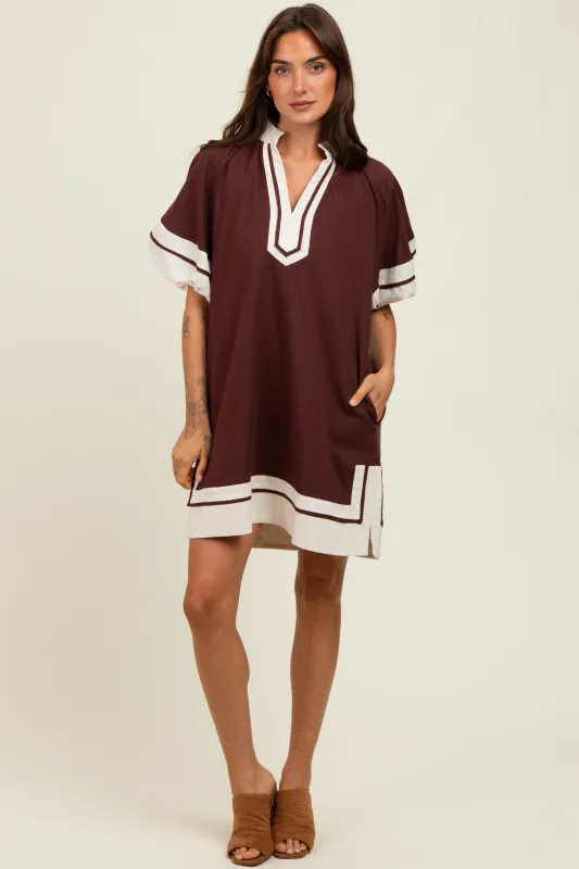 Brown Colorblock Border Print Mini Shift Dress sold by Pinkblush