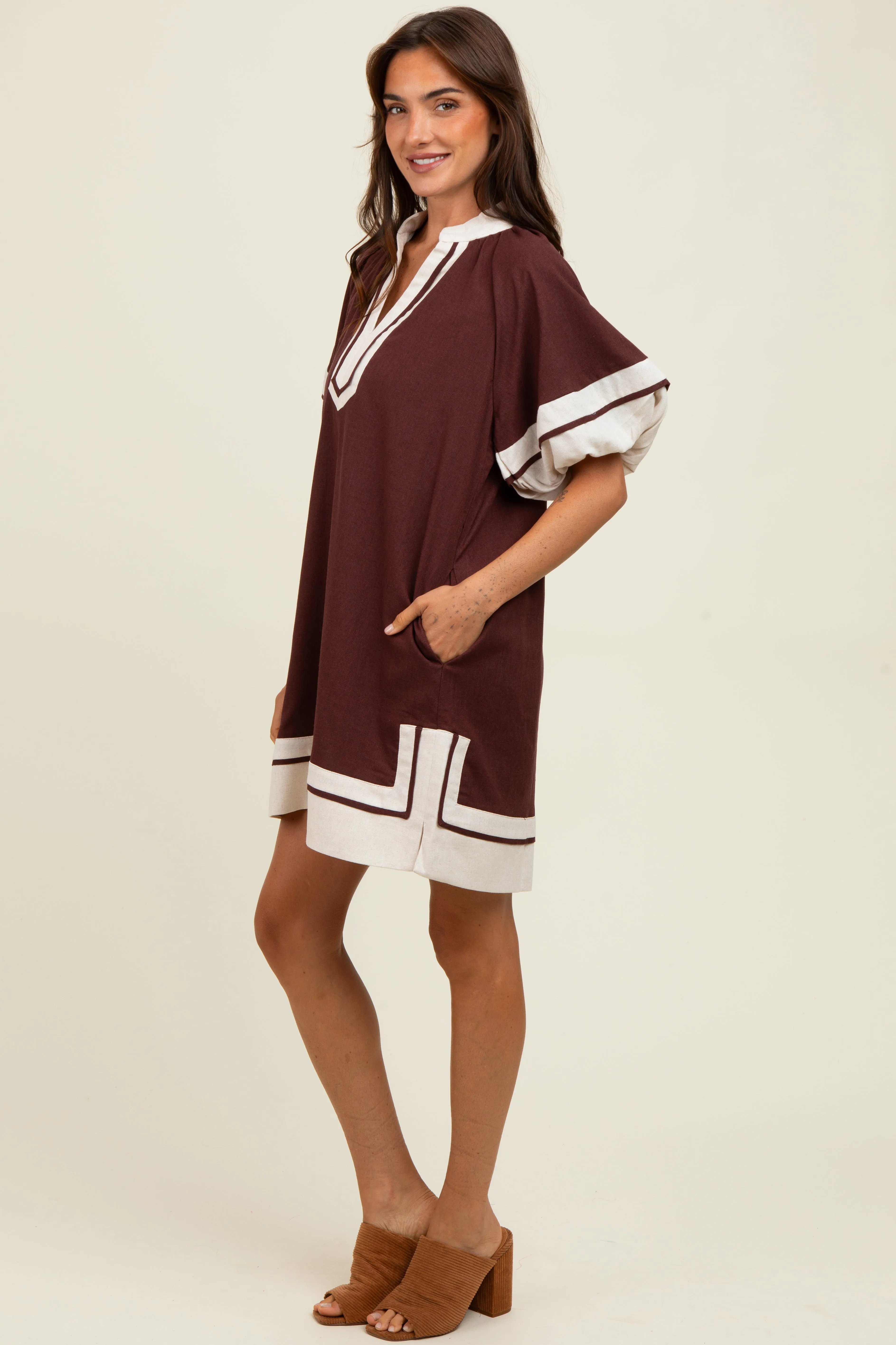 Brown Colorblock Border Print Mini Shift Dress sold by Pinkblush product image thumbnail 2