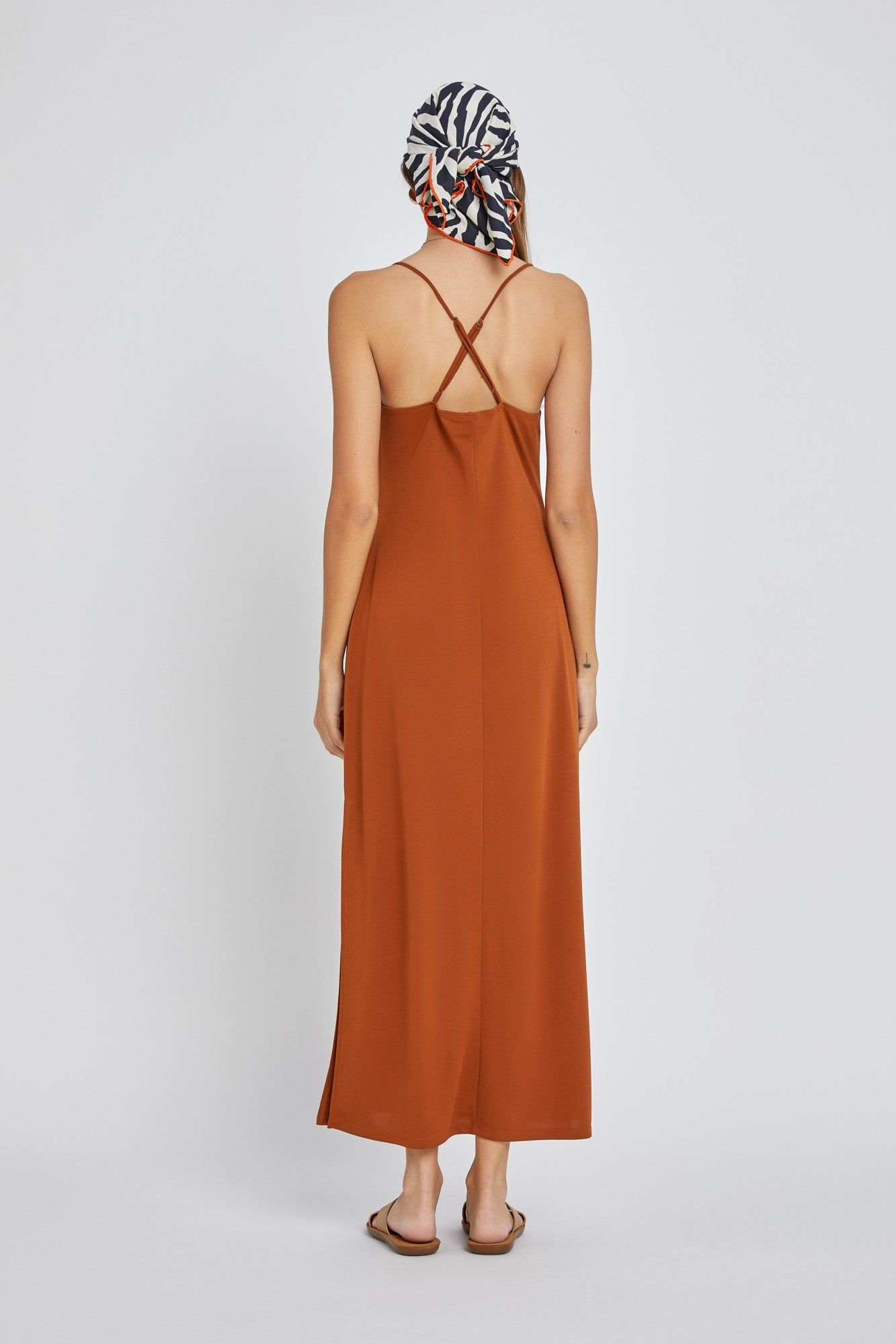 Rust Draped Neck Side Slit Maxi Dress sold by Pinkblush product image thumbnail 2