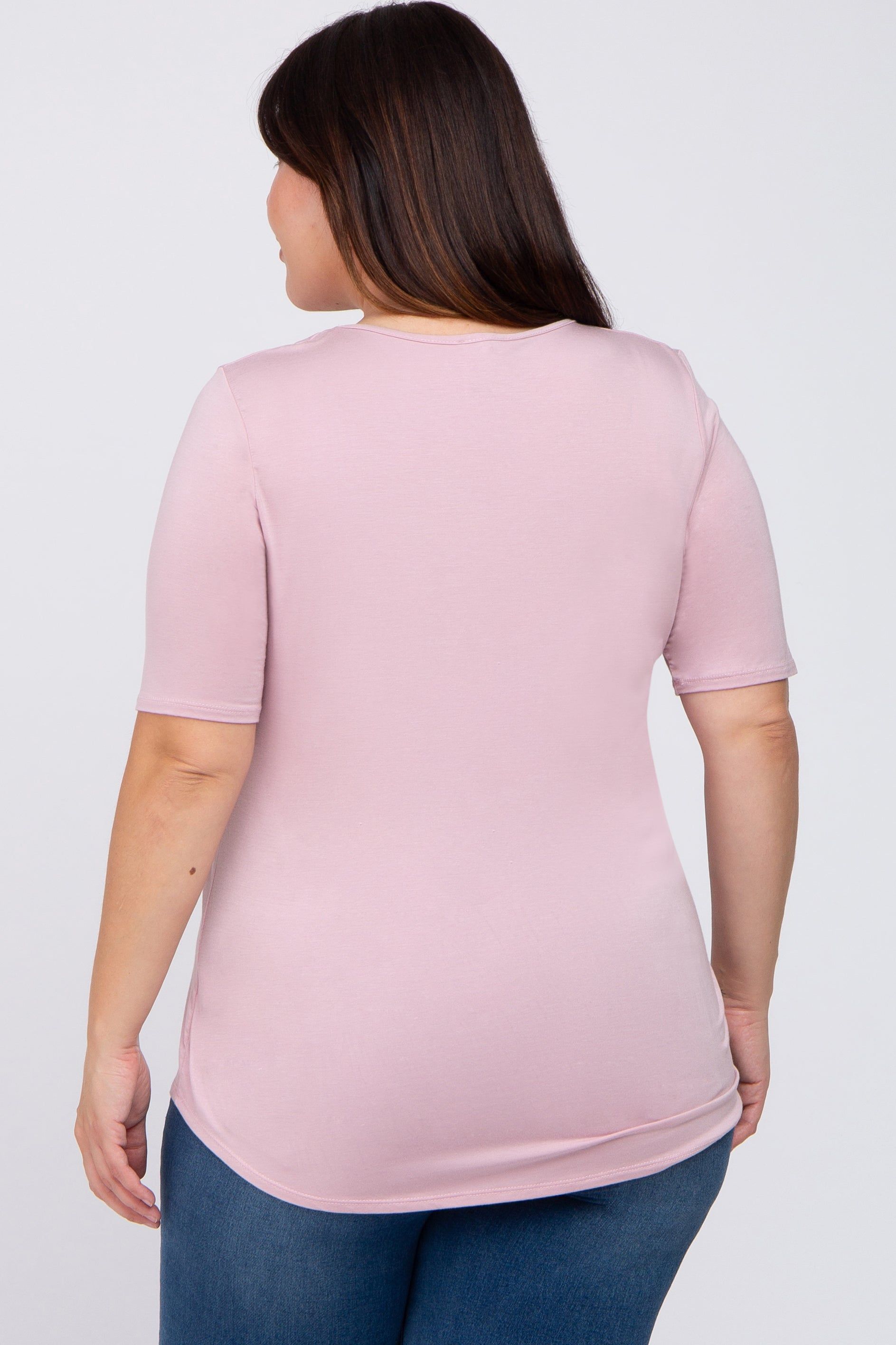 Pink Solid Short Sleeve Plus Top sold by Pinkblush product image thumbnail 3
