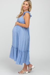 Light Blue Ruffle Accent Maternity Maxi Dress sold by Pinkblush