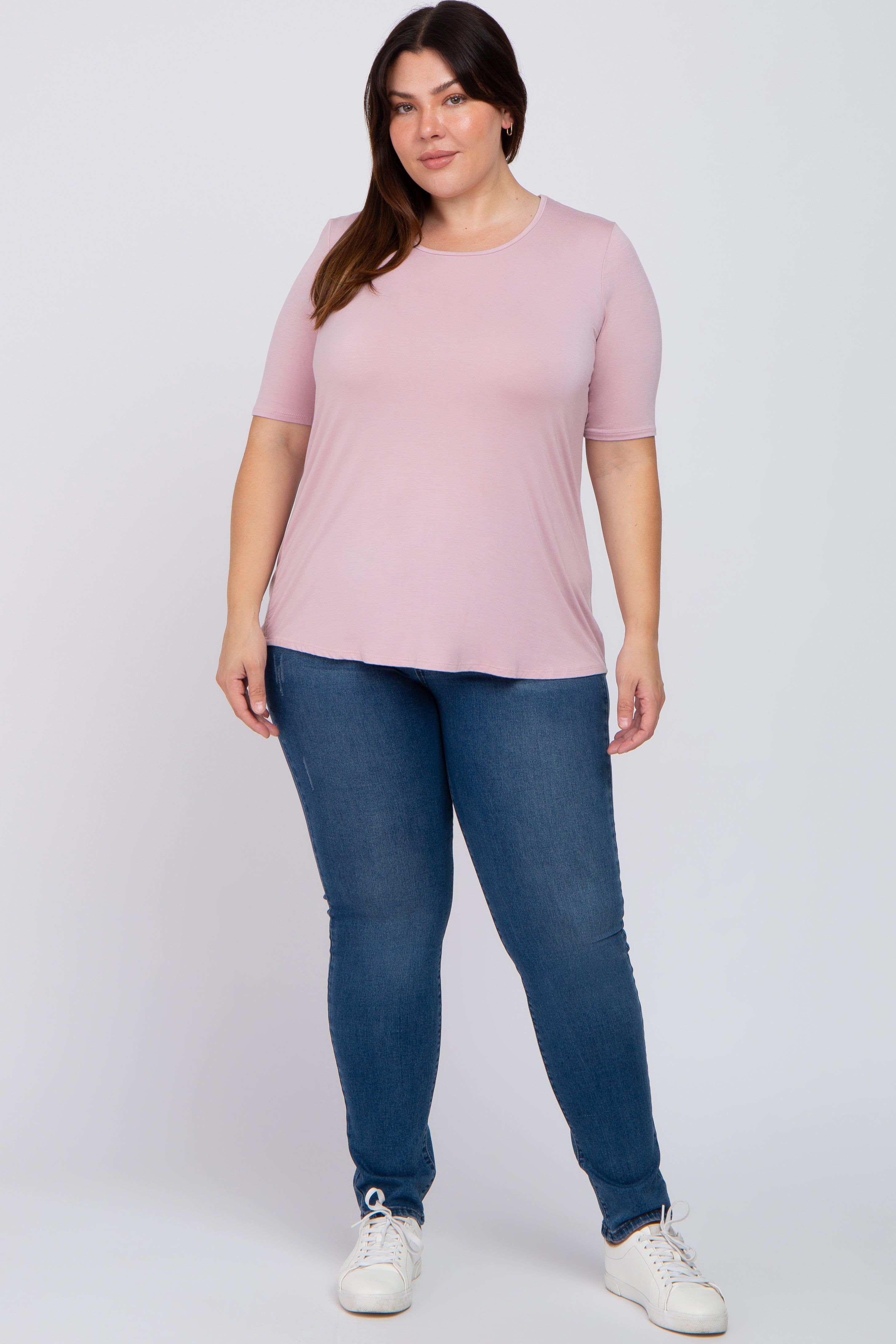 Pink Solid Short Sleeve Plus Top sold by Pinkblush product image thumbnail 4