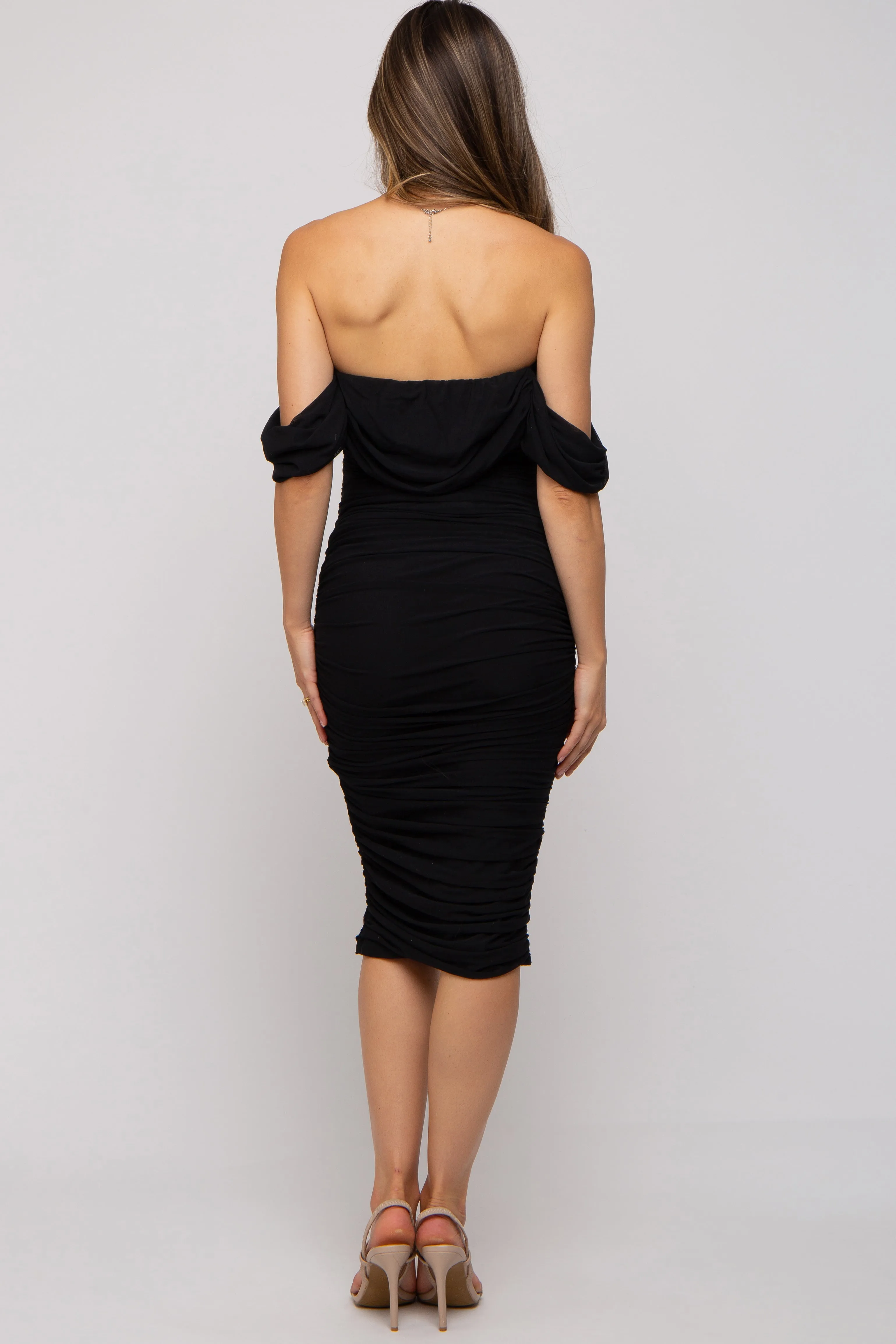 Black Ruched Off Shoulder Maternity Dress sold by Pinkblush product image thumbnail 3