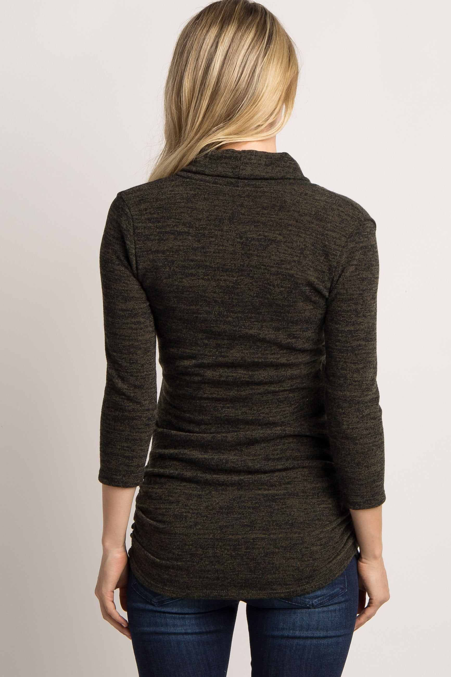 Olive Heathered Knit Maternity/Nursing Top sold by Pinkblush product image thumbnail 4