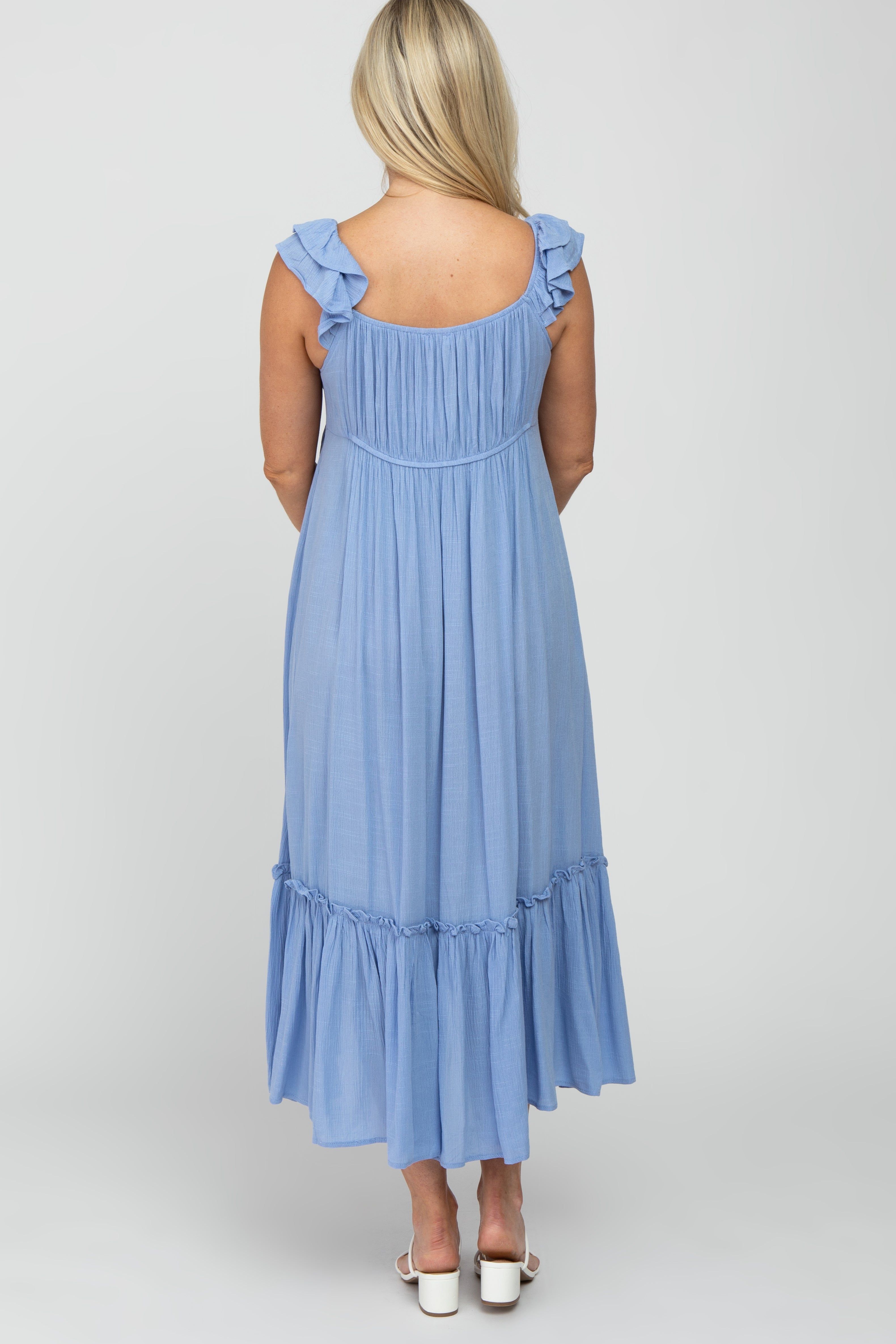 Light Blue Ruffle Accent Maternity Maxi Dress sold by Pinkblush product image thumbnail 4